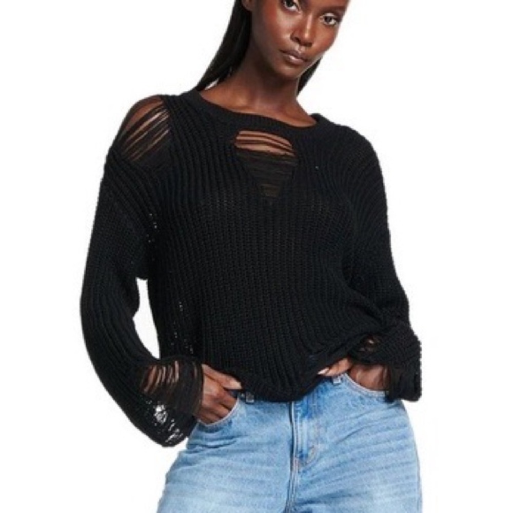 I.AM.GIA Black Long Sleeve Distressed Sweater